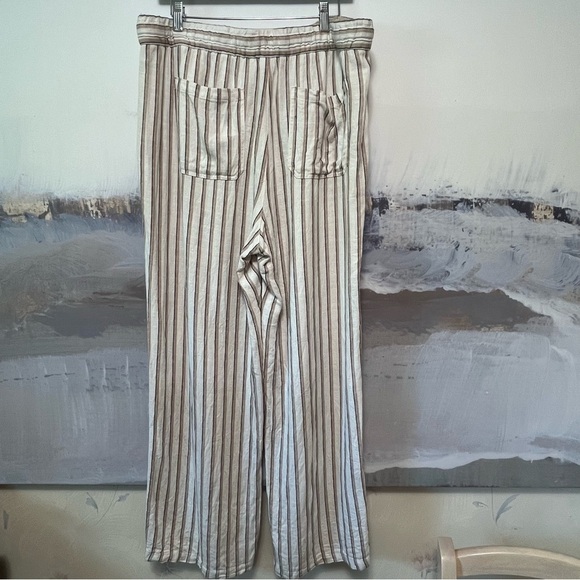 OLD NAVY Linen Blend Wide Leg Pants Women's Size L Grey Multi Stripe Beach BOHO - Picture 2 of 16